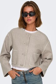 ONLY Natural Contrast Stitch Scallop Edge Short Jacket - Image 4 of 7