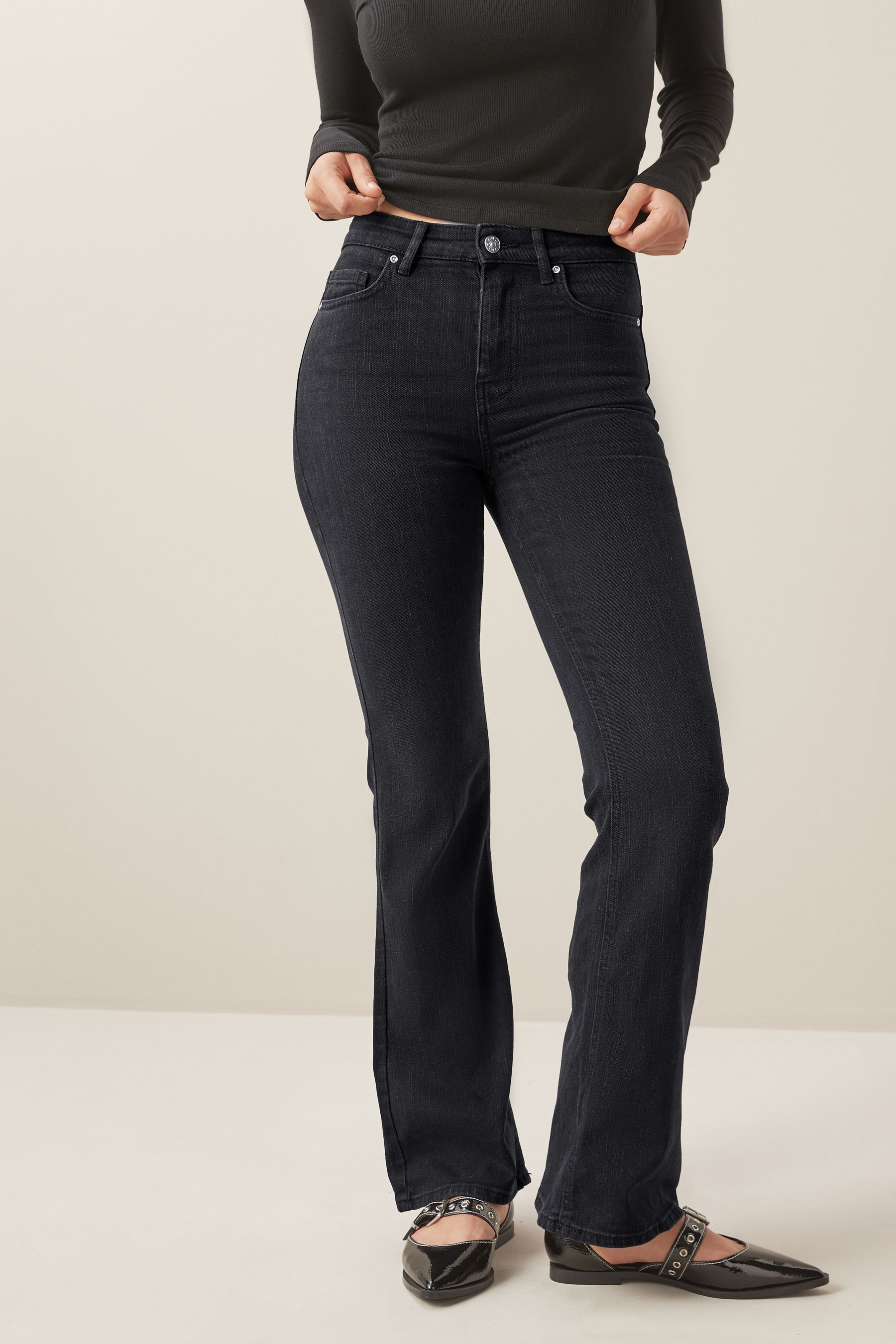 Buy ONLY Black Lola High Waisted Flared Jeans with Comfort Stretch from Next Luxembourg
