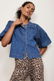 Mint Velvet Blue Puff Sleeve Denim Top - Image 2 of 4