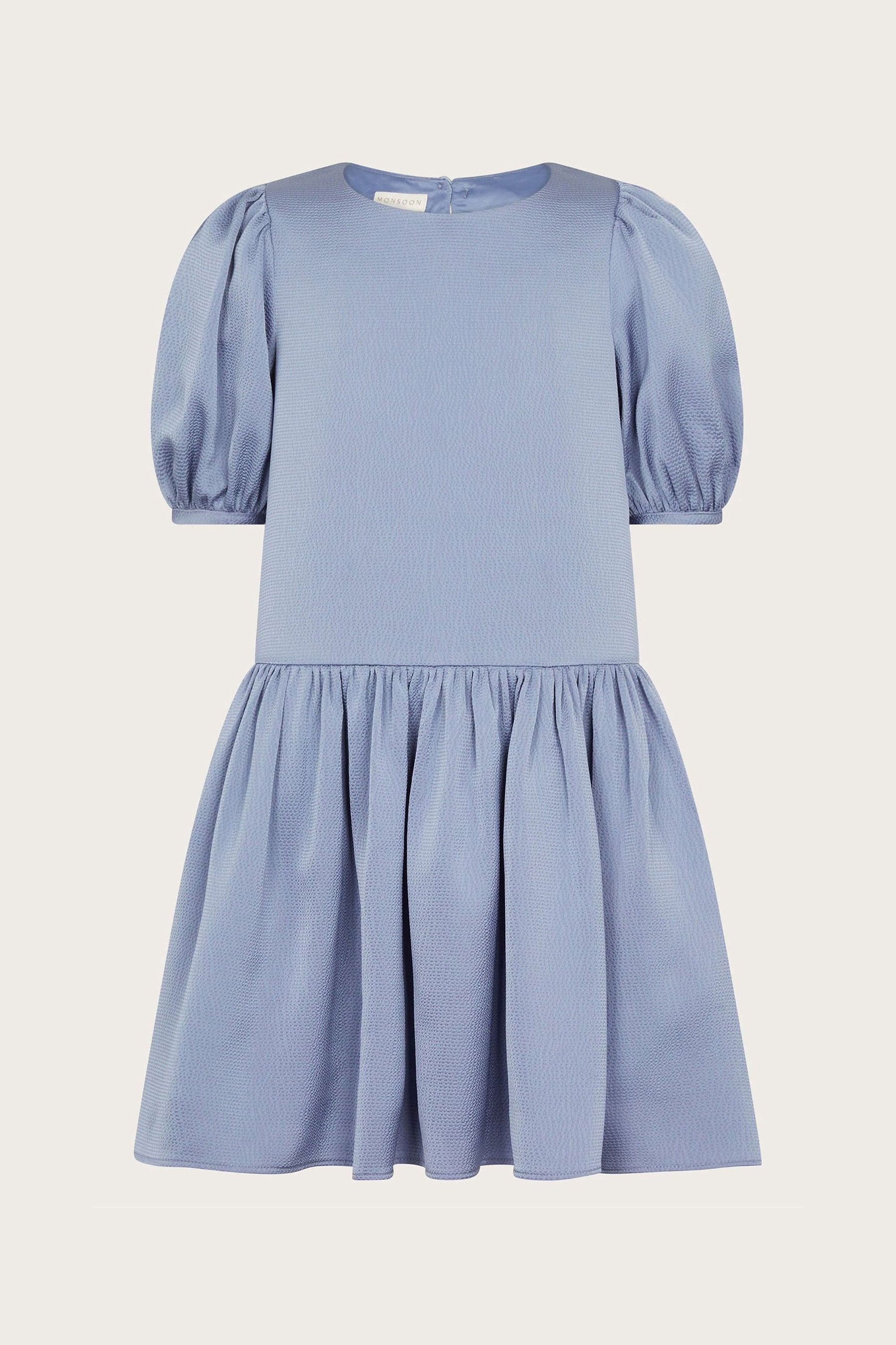 Buy Monsoon Blue Textured Satin Puff Sleeve Dress from Next United Arab Emirates