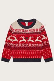 Monsoon Red Christmas Reindeer Fair Isle Jumper - Image 1 of 3