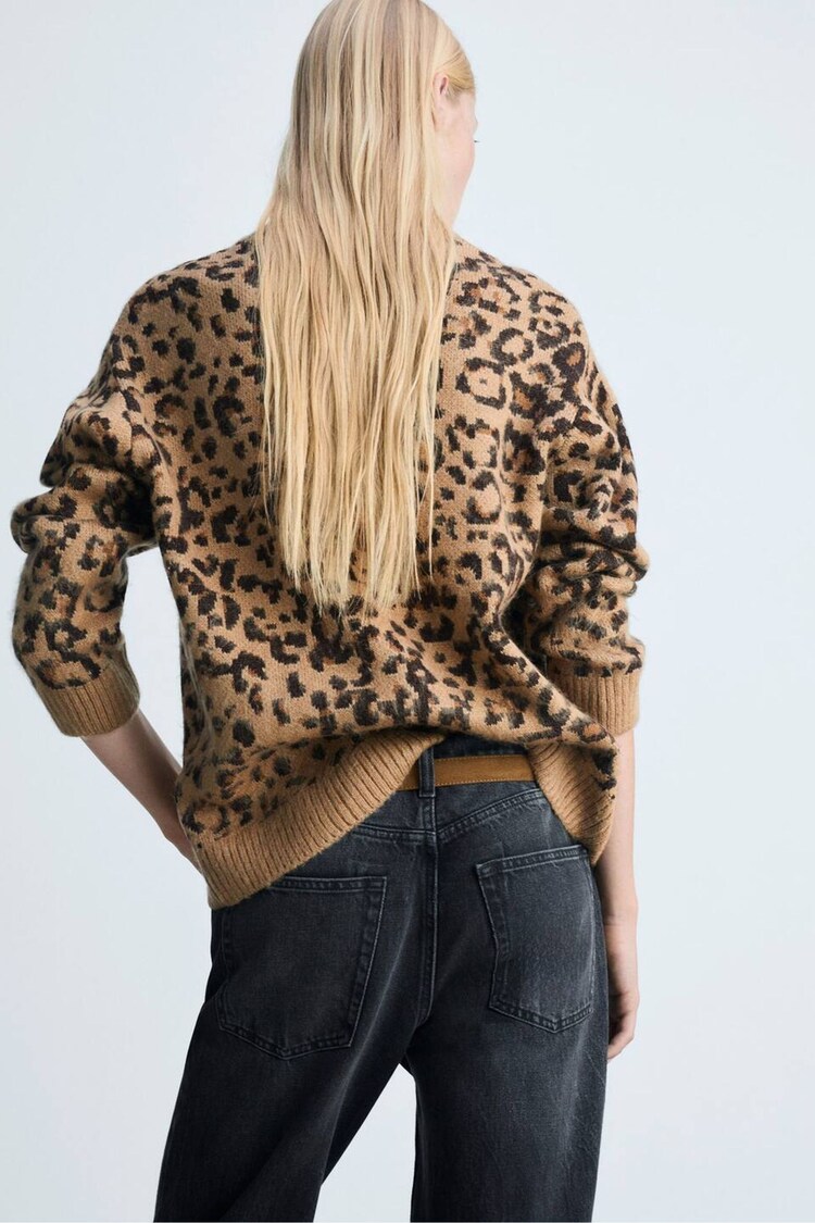 Mango Brown Leopard-Print Sweater With Contrasting Trims - Image 2 of 6