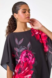 Roman Red Floral Print Chiffon Overlay Top - Image 4 of 5