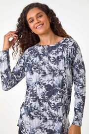 Roman Grey Floral Print Ribbed Top - Image 4 of 5