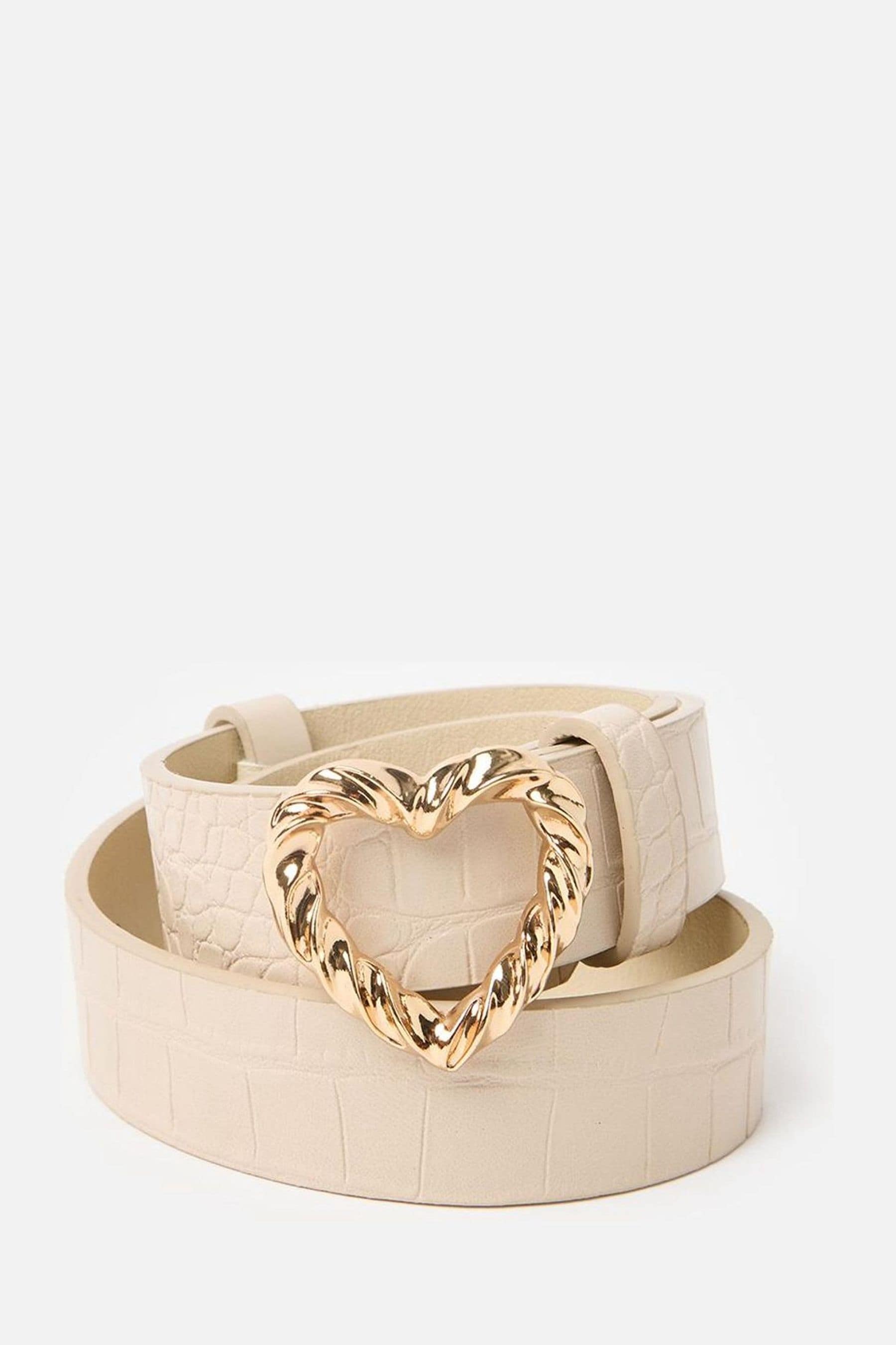 Buy Oliver Bonas White Cream Faux Croc Heart Buckle Jeans Belt from Next Bahrain