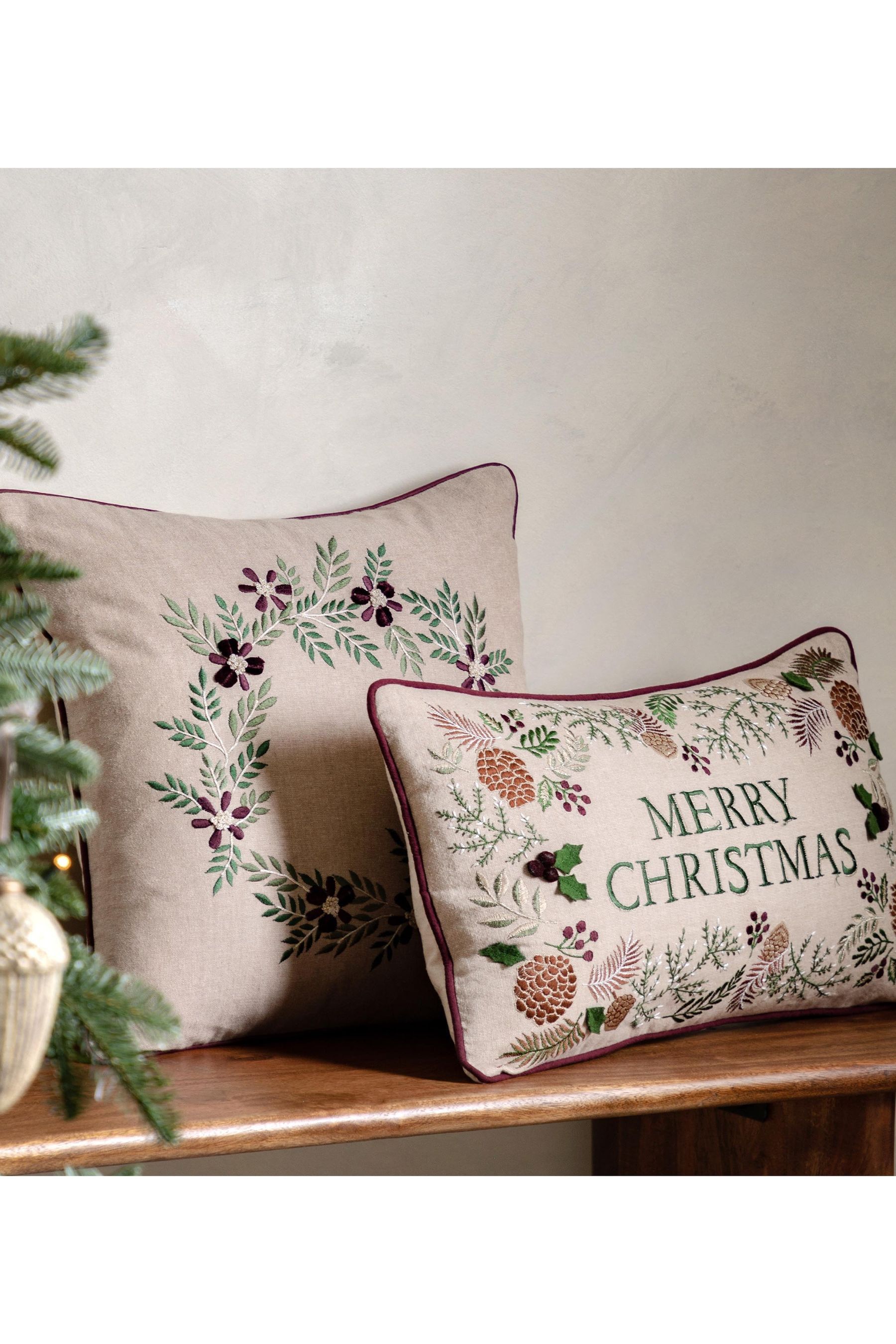 Buy Gallery Home Natural Windsor Wine Merry Xmas 100 Cotton Cushion 450x450mm from the Next UK online shop