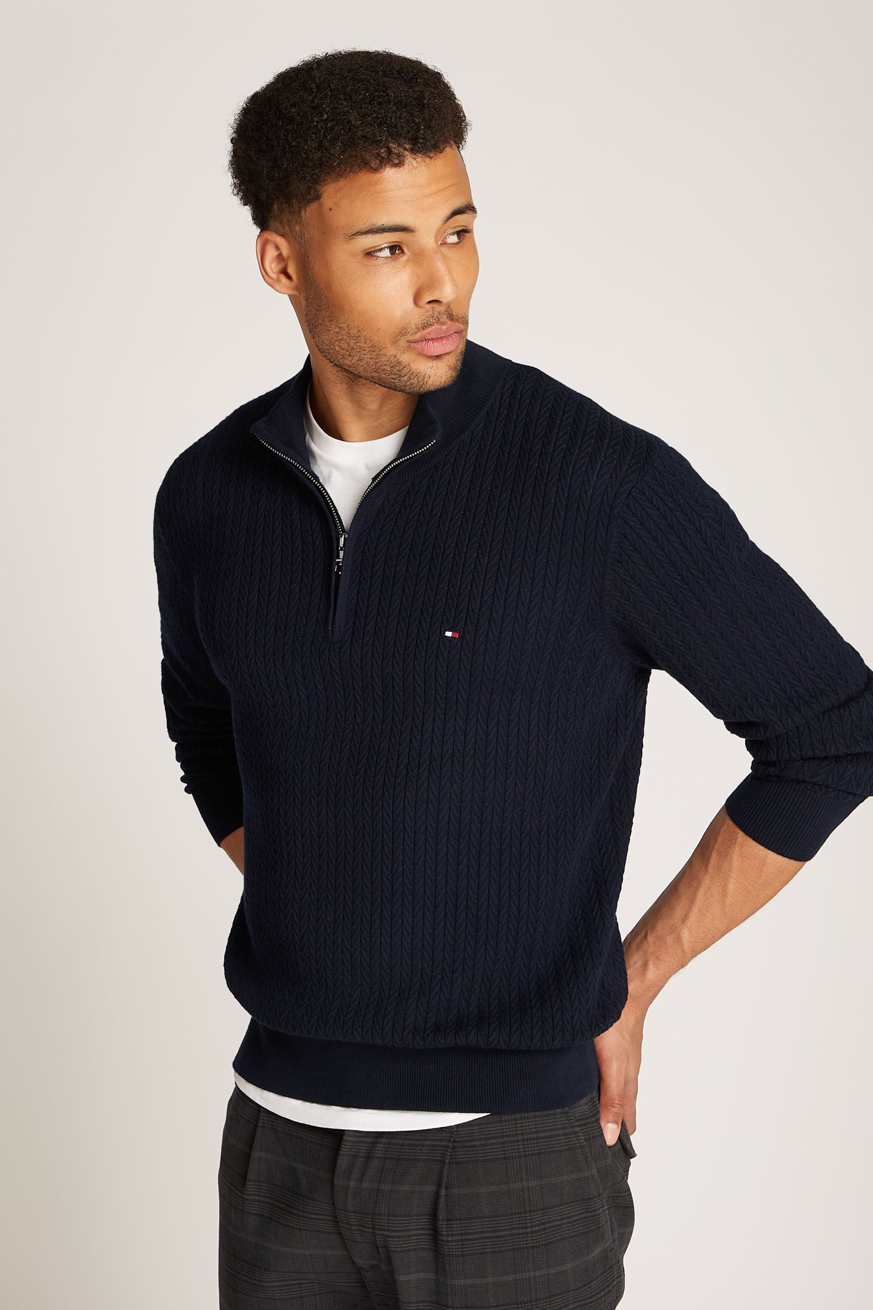 Buy Tommy Hilfiger Blue Herringbone Quarter Zip Mock Jumper from Next Ireland