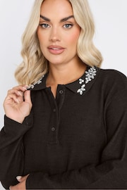 Yours Curve Black Collared Jewel Jumper - Image 4 of 5