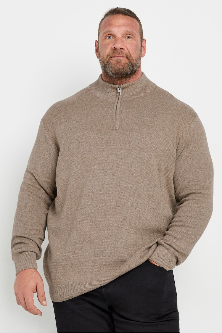 BadRhino Big & Tall Brown Milano Quarter Zip 100% Cotton Jumper - Image 1 of 3