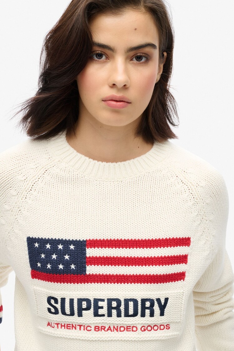 Superdry Cream Americana Crew Knit Jumper - Image 2 of 3