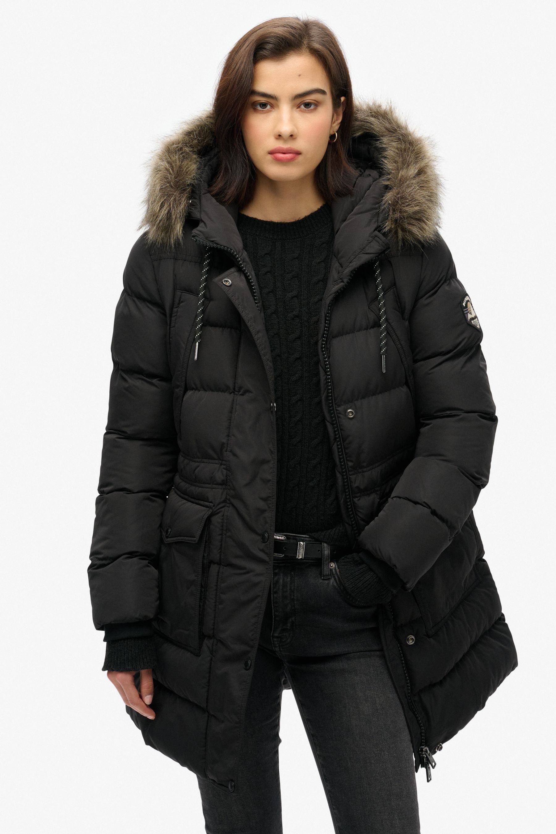 Superdry black parka womens top