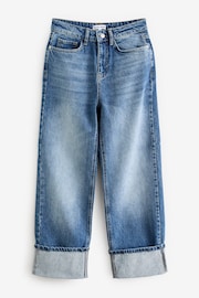 Another Sunday Blue Mid Wash Barrel Leg Roll Up Hem Denim Jeans - Image 4 of 4