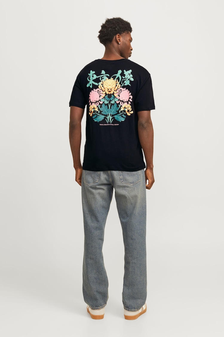 JACK & JONES Black Japanese Floral Inspired Back Print T-Shirt - Image 2 of 8