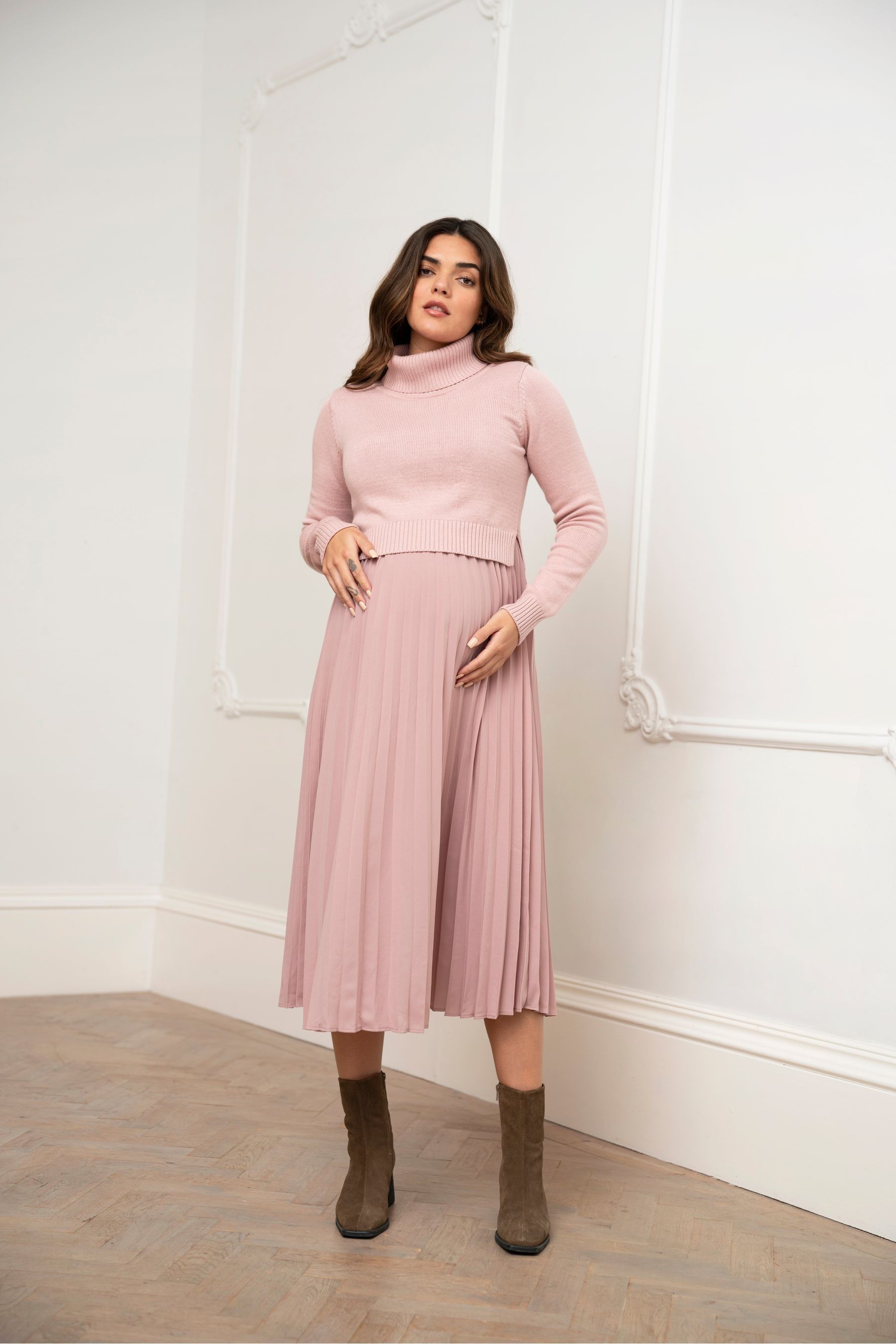 Buy Seraphine Maternity Nursing Pink Dress with Pleated Skirt from the Next UK online shop