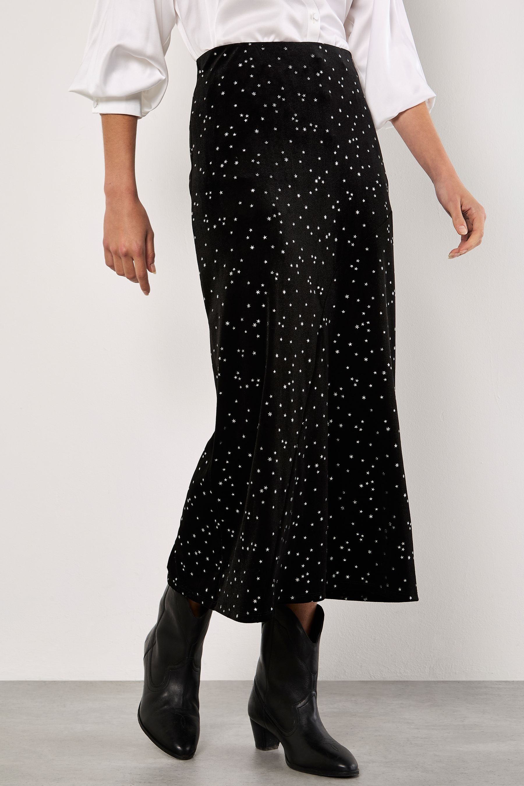 Buy Apricot Black Star Velvet Midi Skirt from the Next UK online shop