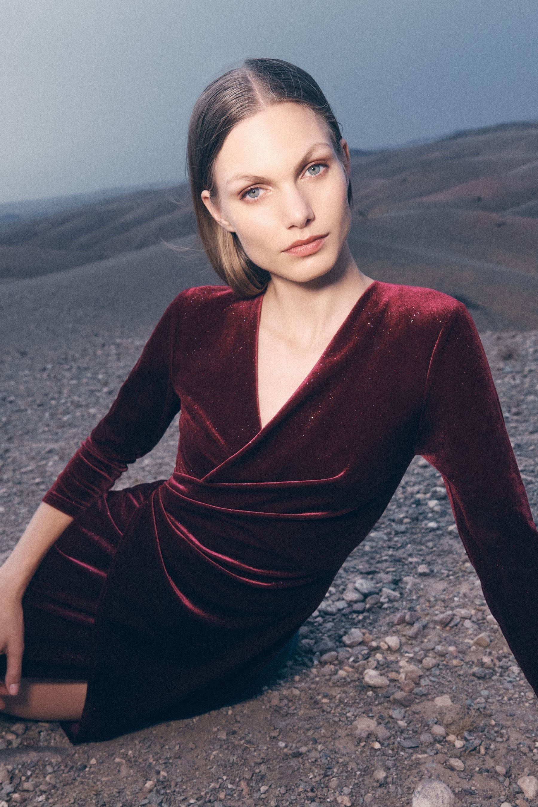 Buy Apricot Red Glitter Velvet Ruched Midi Dress from Next South Africa