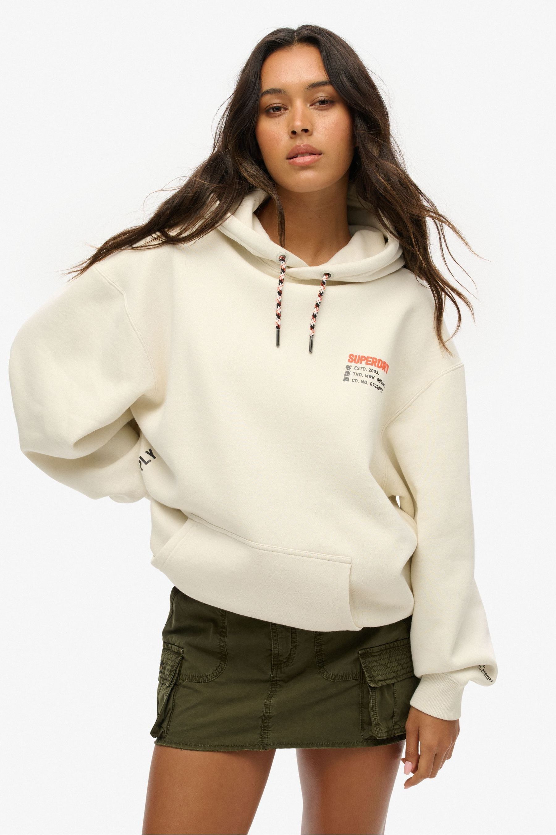 Buy Superdry Cream Oversized Utility Sport Logo Hoodie from the Next UK online shop