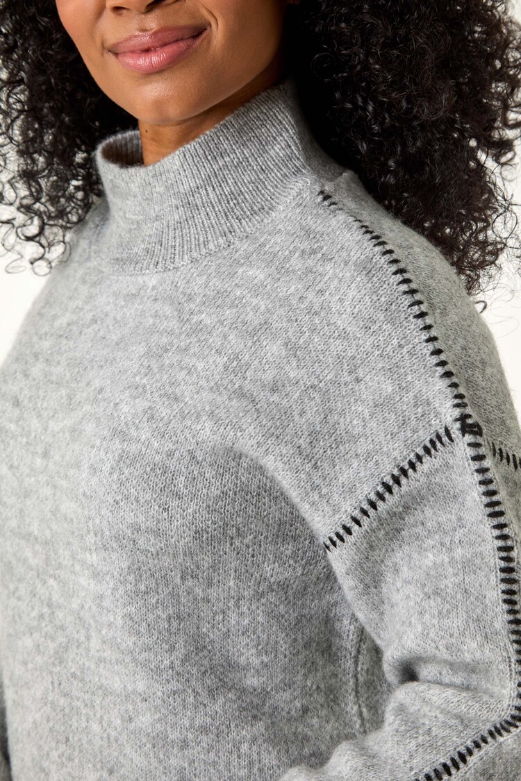 Buy Roman Grey Petite Contrast Stitch Jersey Jumper from the Next UK