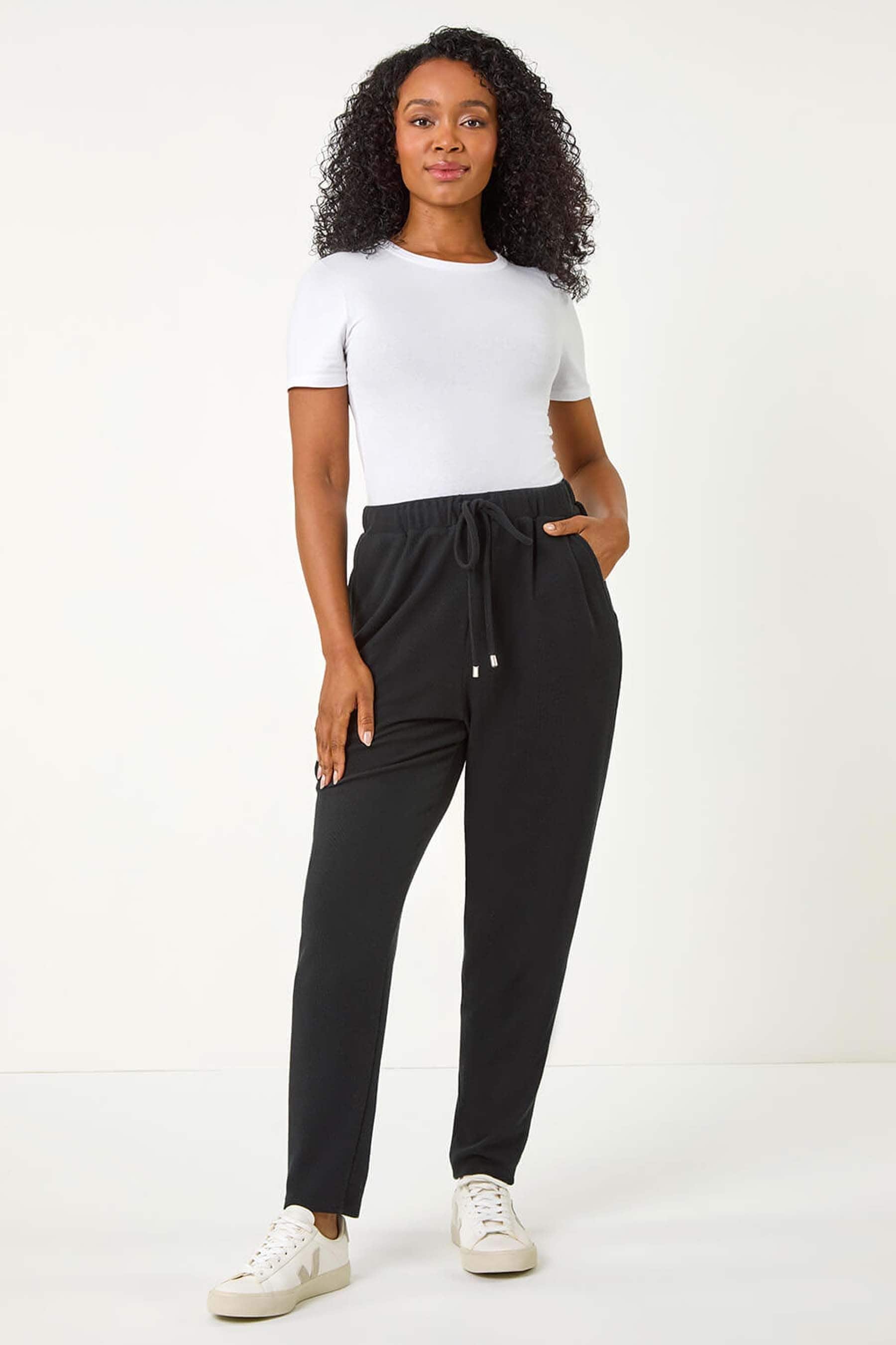 Buy Roman Black Petite Ribbed Jogger from the Next UK online shop