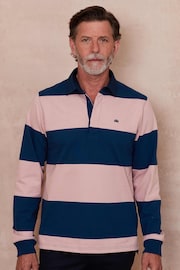 The Savile Row Company Blue Pink Stripe Heavyweight 100% Cotton Jersey Rugby Shirt - Image 2 of 4