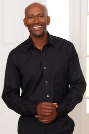 The Savile Row Company Classic Fit Stretch 100% Cotton Formal Single Cuff Black Shirt - Image 1 of 7