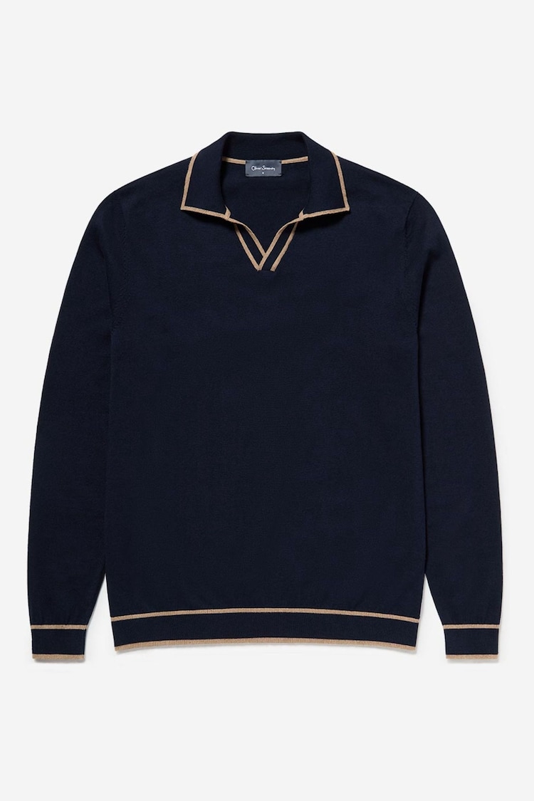 Oliver Sweeney Blue 100% Organic Cotton Long Sleeved Polo Shirt - Image 5 of 5