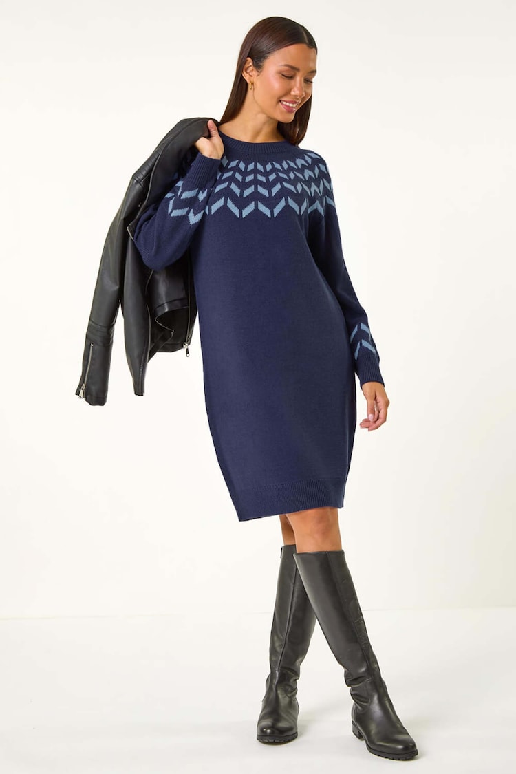 Roman Blue Chevron Print Jumper Dress - Image 2 of 5