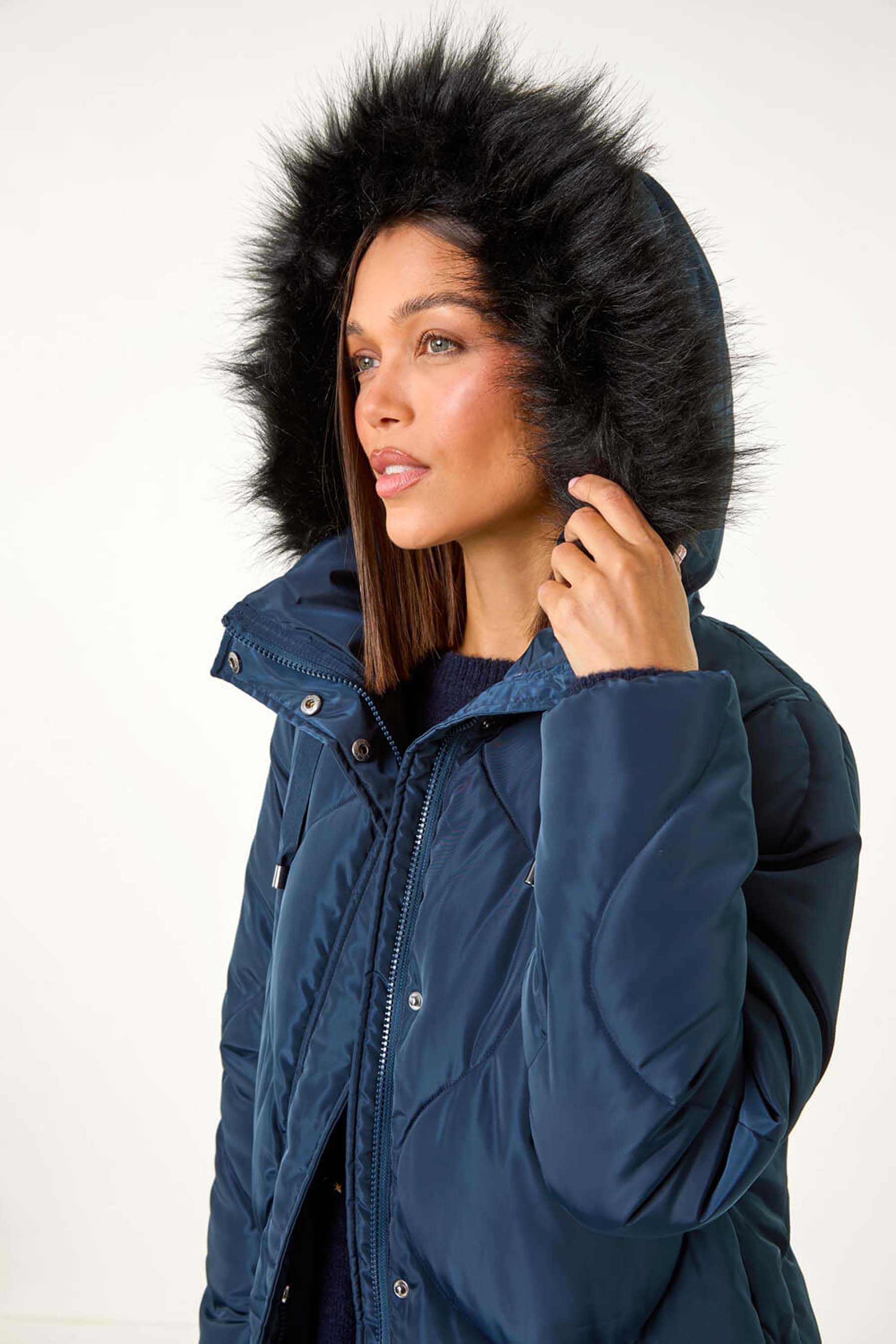 Blue fur hooded jacket outlet