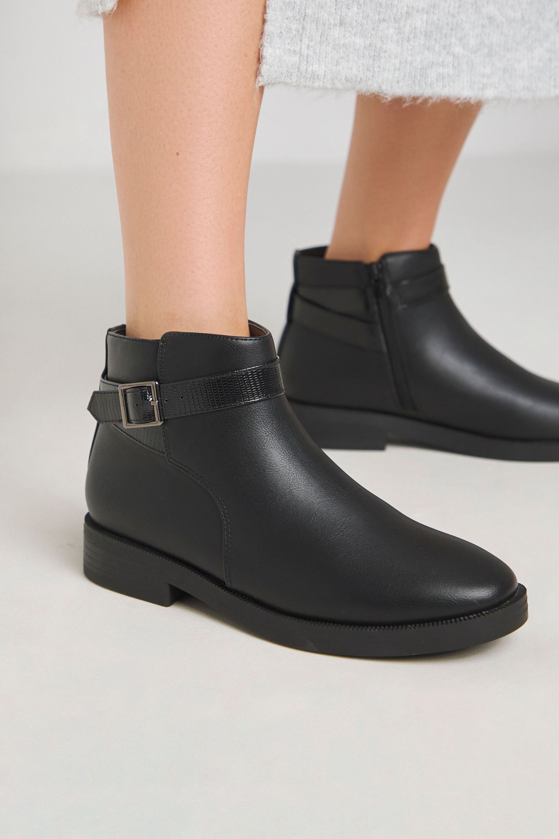 Buy JD Williams Black Classic Strap And Buckle Detail Ankle Boots In Wide Fit from the Next UK online shop