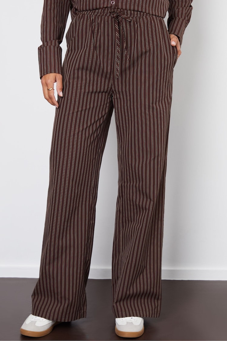 Threadbare Brown Striped Wide Leg Trousers - Image 2 of 4