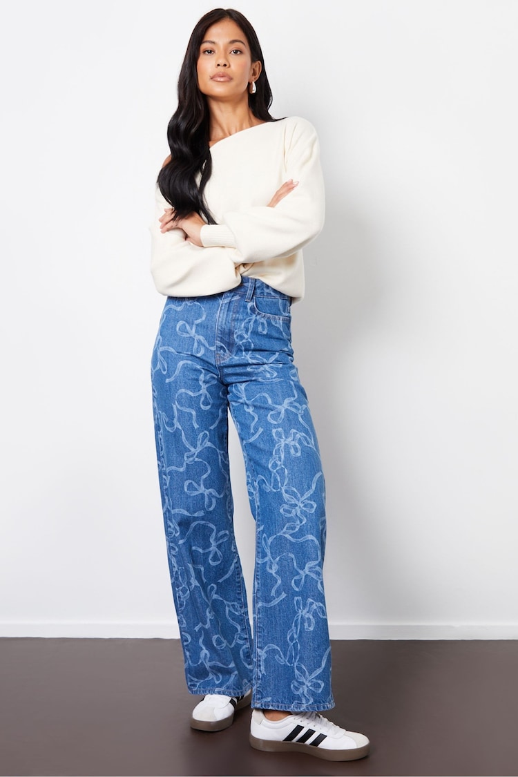 Threadbare Blue Bow Wide Leg Denim 100% Cotton Jeans - Image 1 of 4