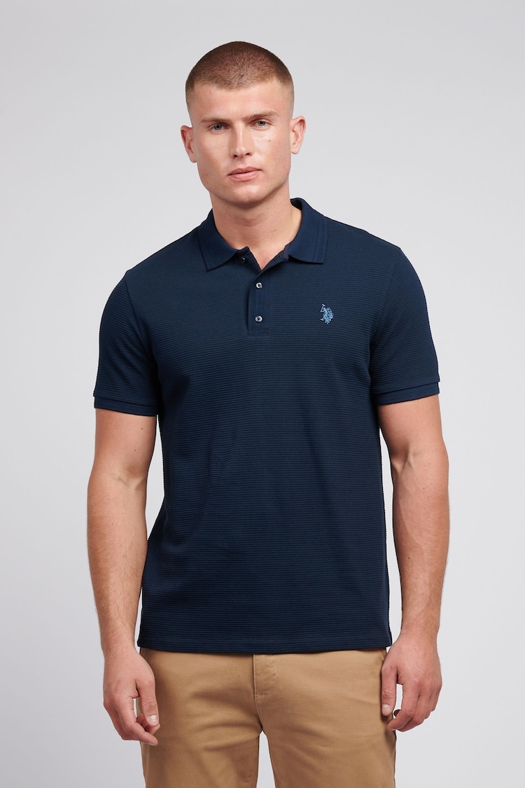 U.S. Polo Assn. Blue Mens Collar Interest Textured 100% Cotton Polo Shirt - Image 1 of 7