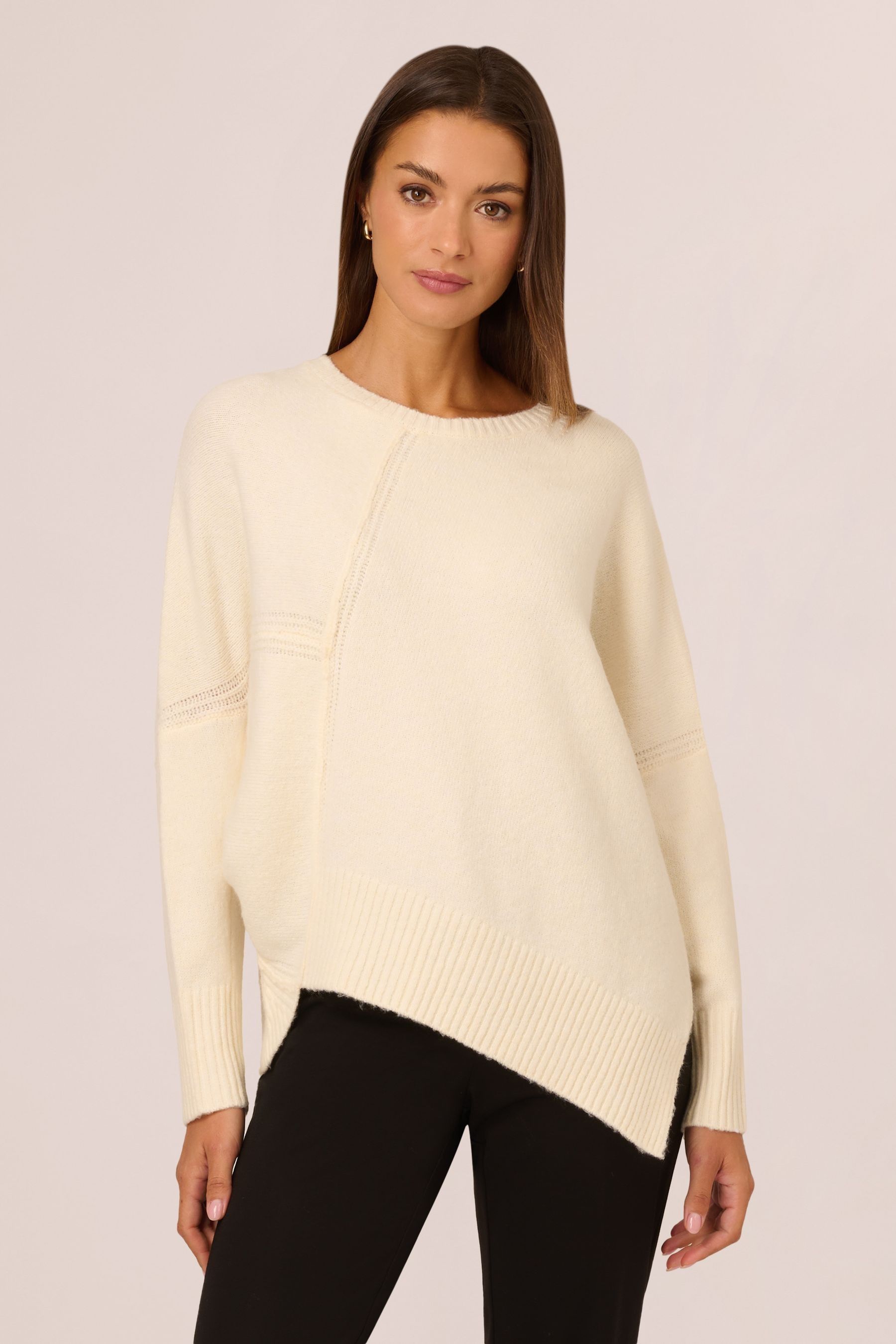Adrianna Papell Asymmetrical Long Sleeve Pullover White Sweater