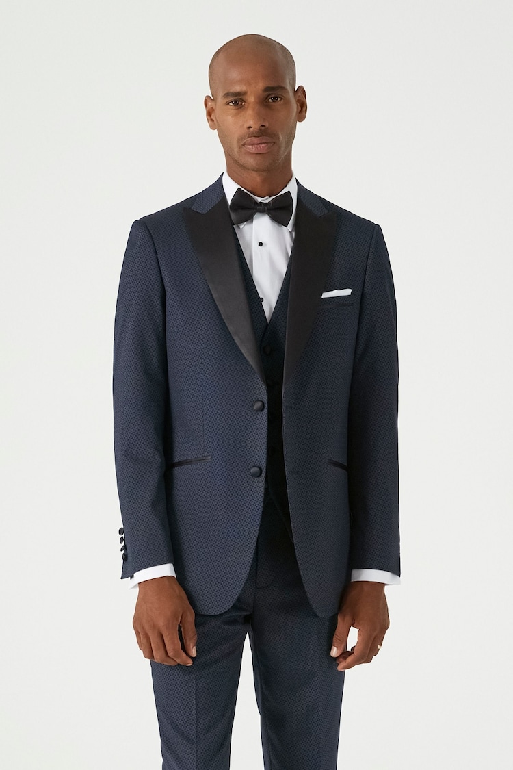 Skopes Blue Tailored Fit Cuba Geometric Dinner Suit Jacket - Image 1 of 6