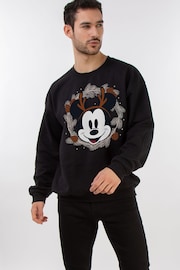 Brands In Black Disney Mickey Mouse Christmas Reindeer Wreath Men Black Sweatshirt - Image 1 of 4