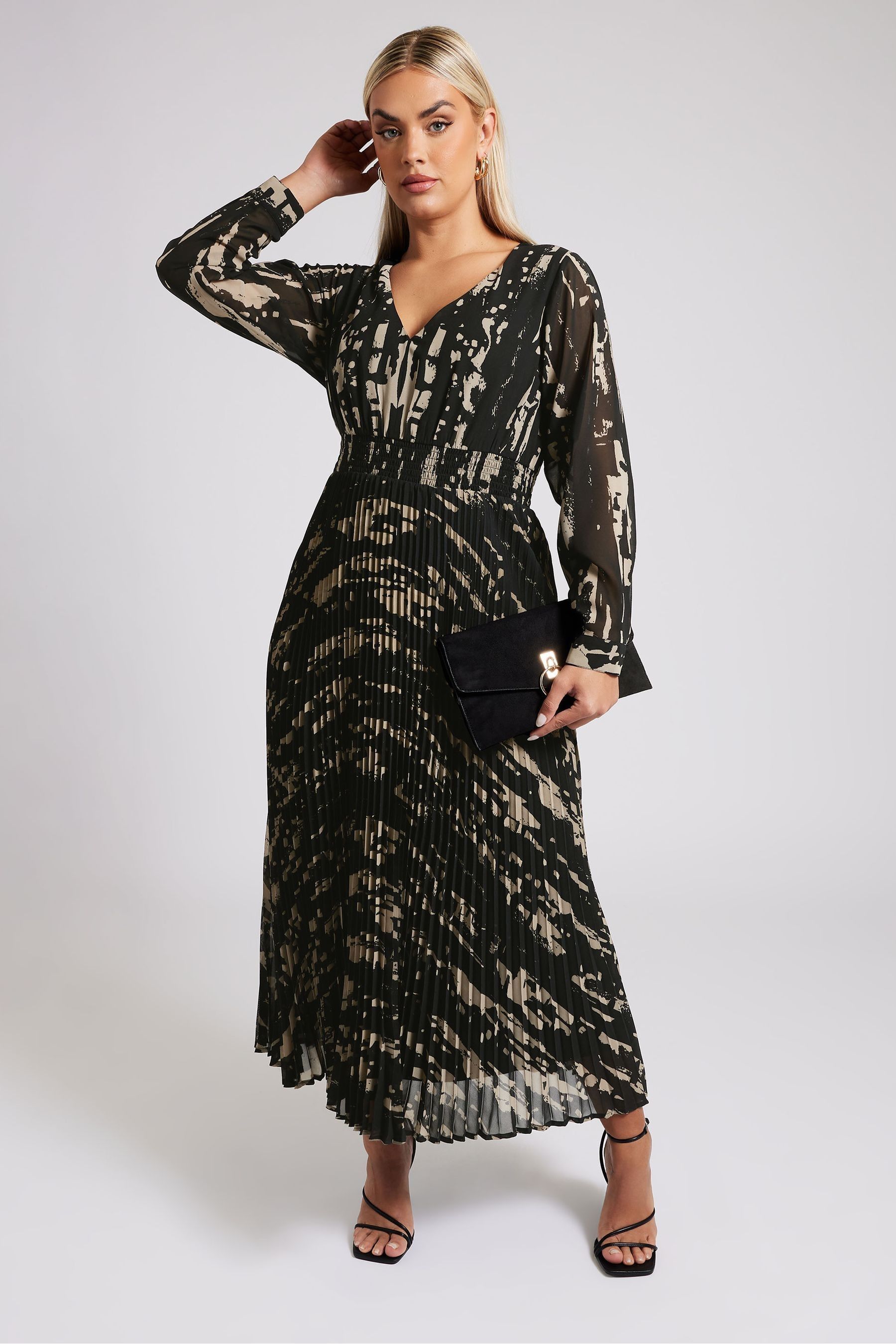 Buy Yours Curve Black Abstract Print Pleated Maxi Dress from the Next UK online shop