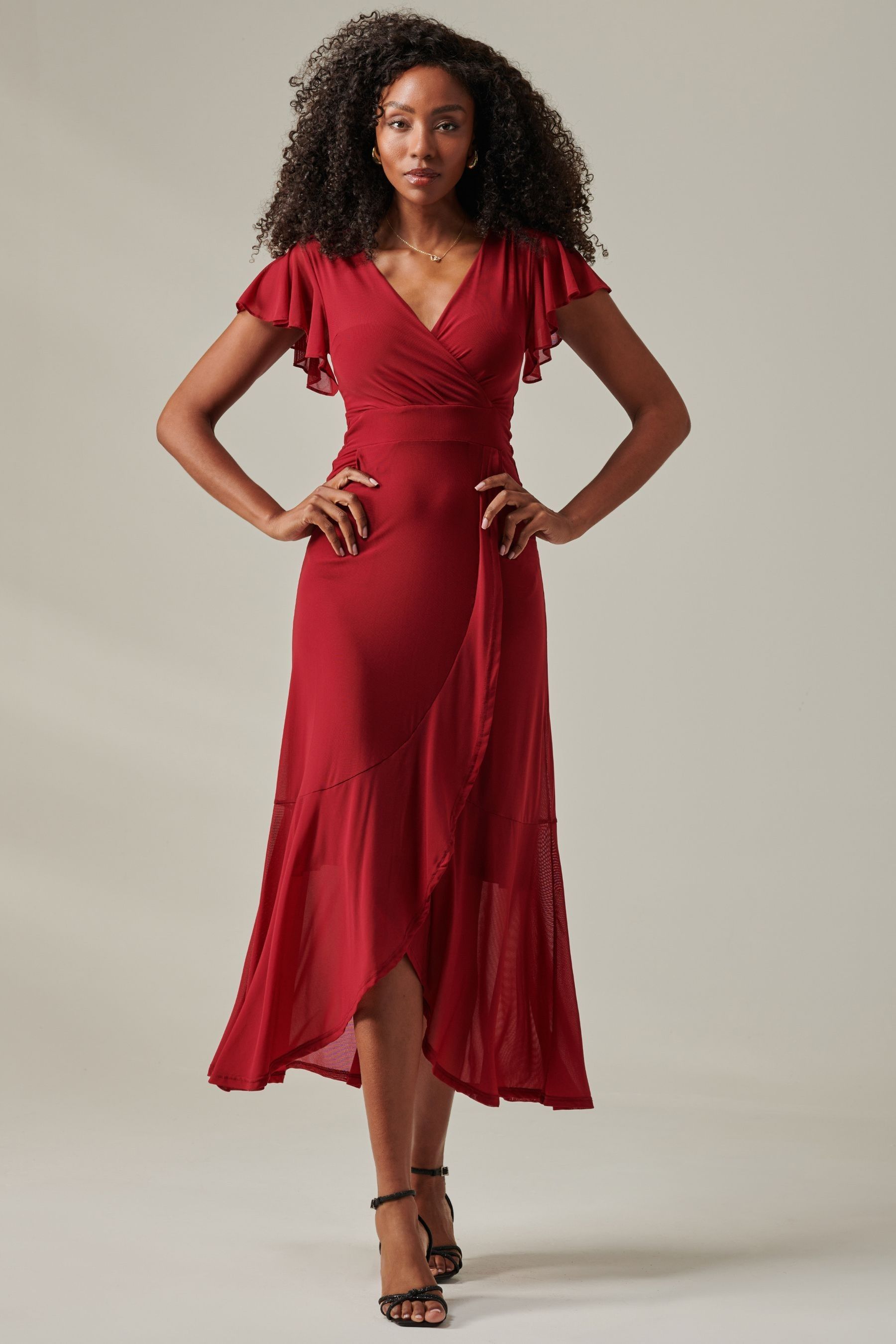 Buy Jolie Moi Dark Red Plain Wrap Mesh Maxi Dress from the Next UK online shop