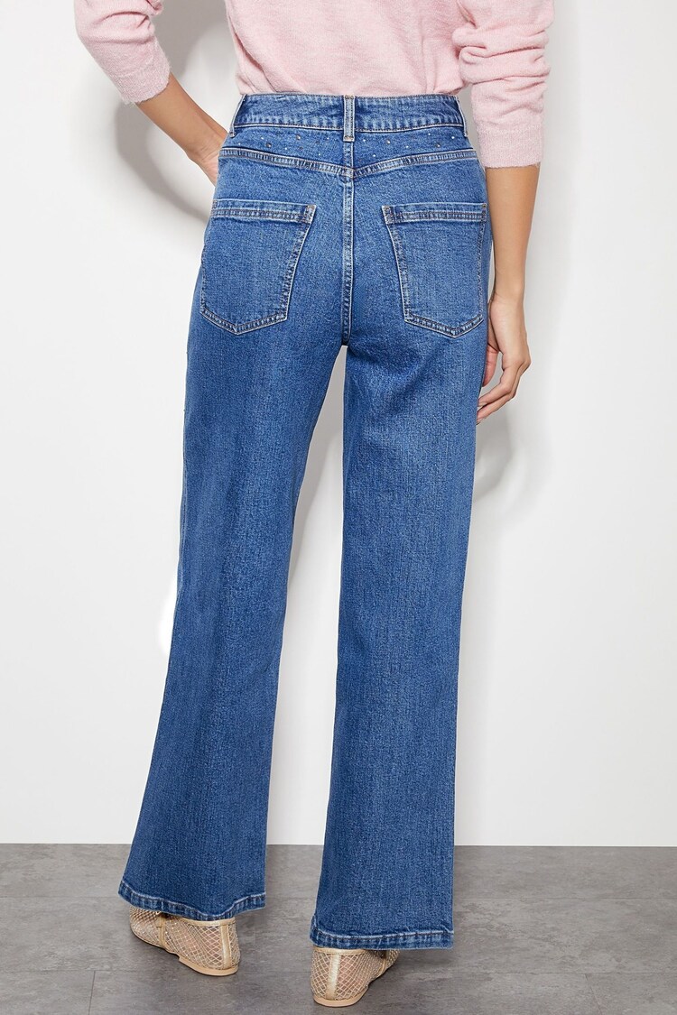 Monsoon Blue Rita Diamante High Rise Flare Leather Jeans - Image 2 of 4