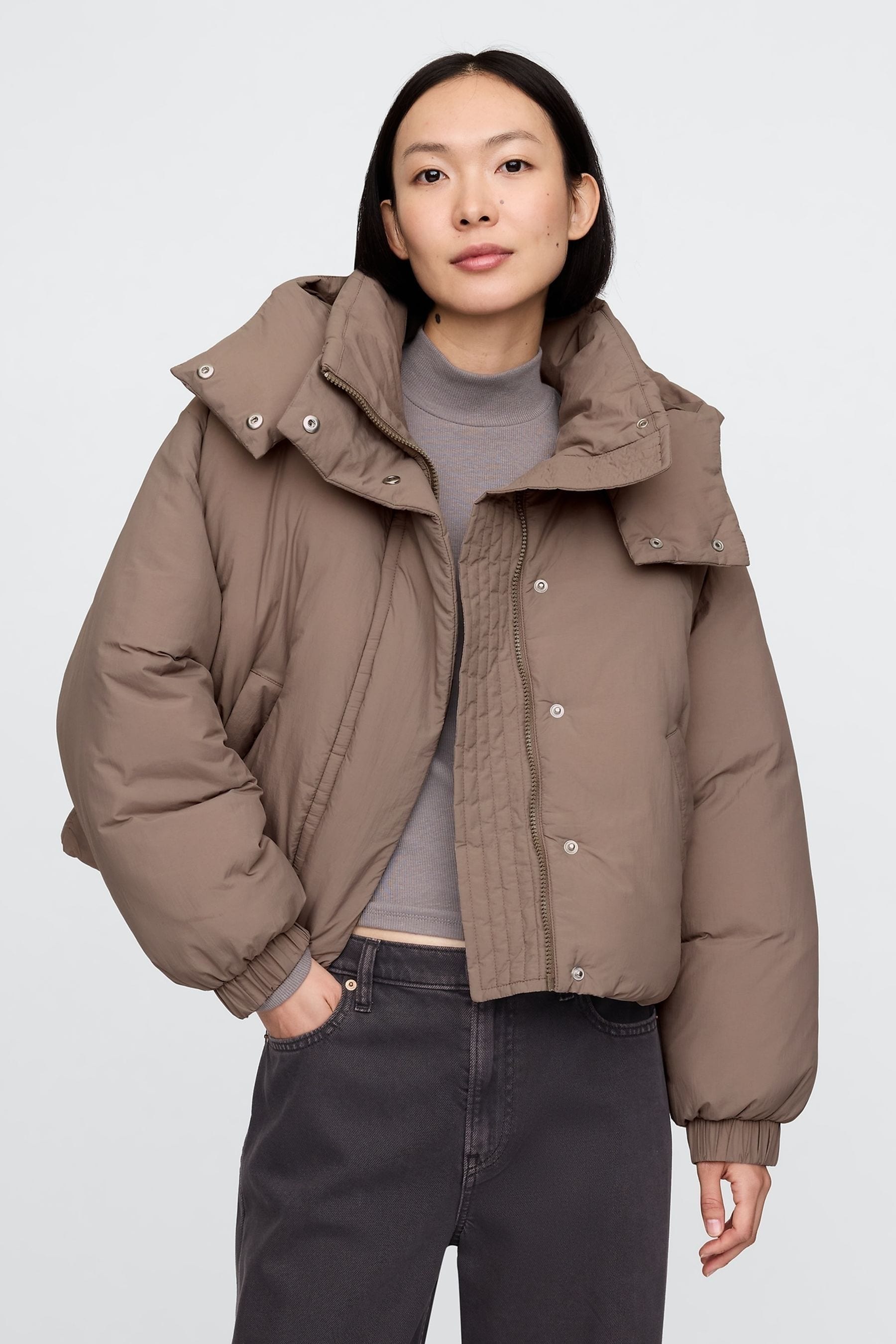 Buy Gap Brown Cropped Duvet Wrap Puffer Jacket from Next Luxembourg