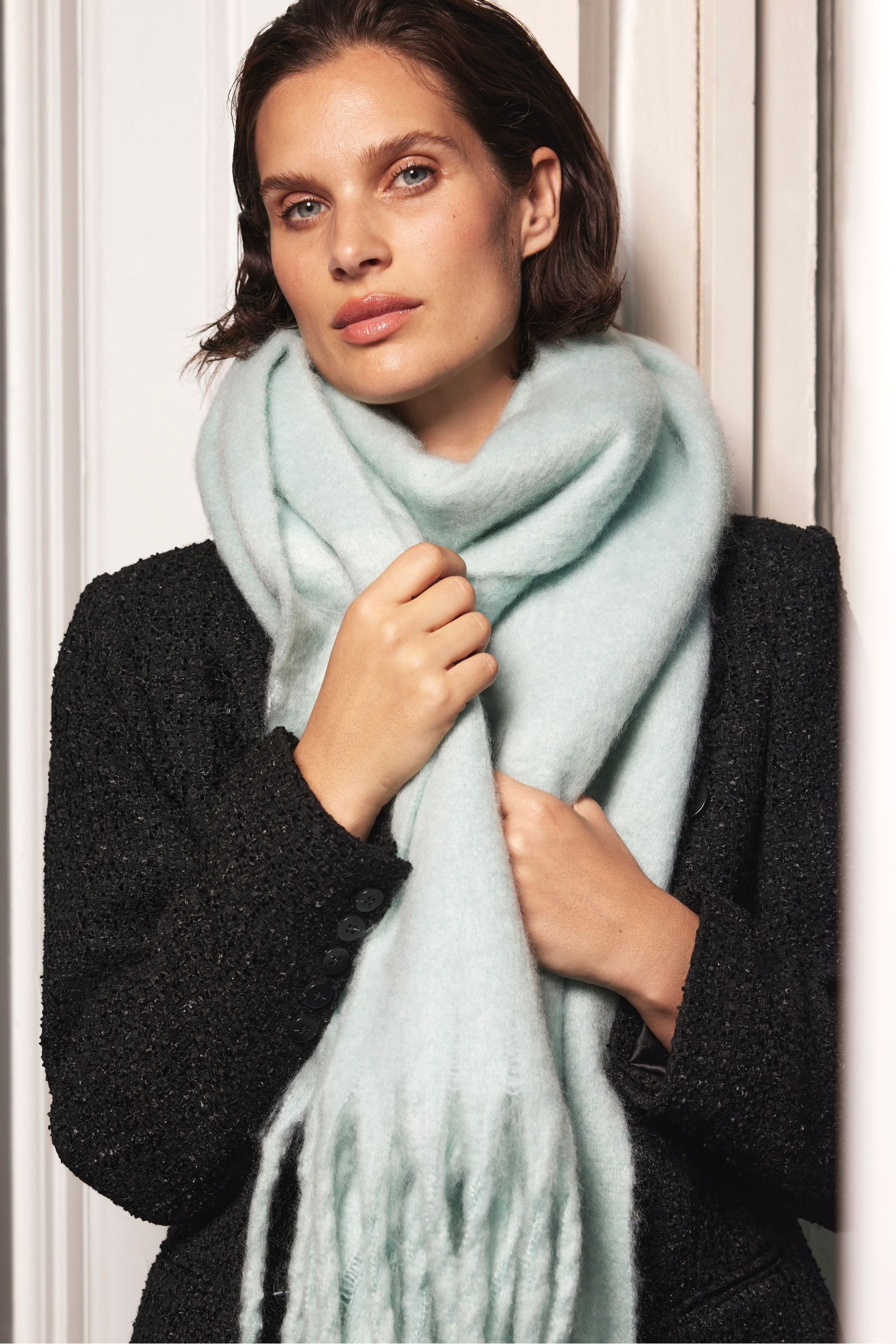 Buy Mint Velvet Blue Wide Tassel Scarf from the Next UK online shop