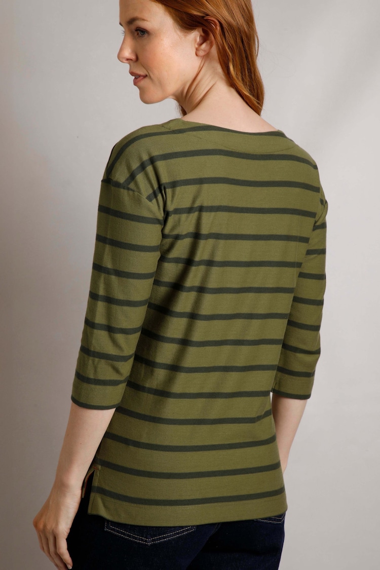 Weird Fish Green Rommie Square Neck  Stripe  100% Organic  Cotton T-Shirt - Image 2 of 6