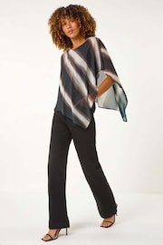 Roman Black Stripe Print Asymmetric Overlay Top - Image 3 of 5