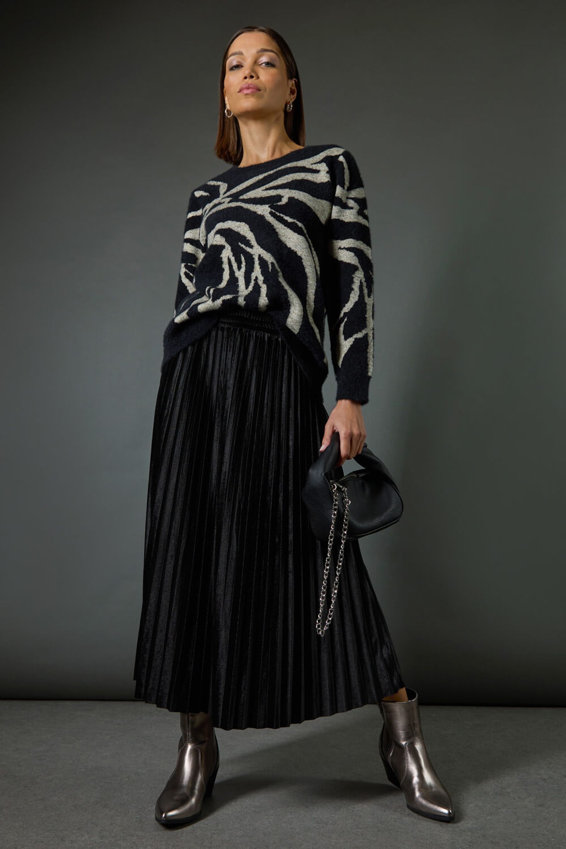 Buy Roman Black Velvet Pleated Midi Skirt from the Next UK online shop