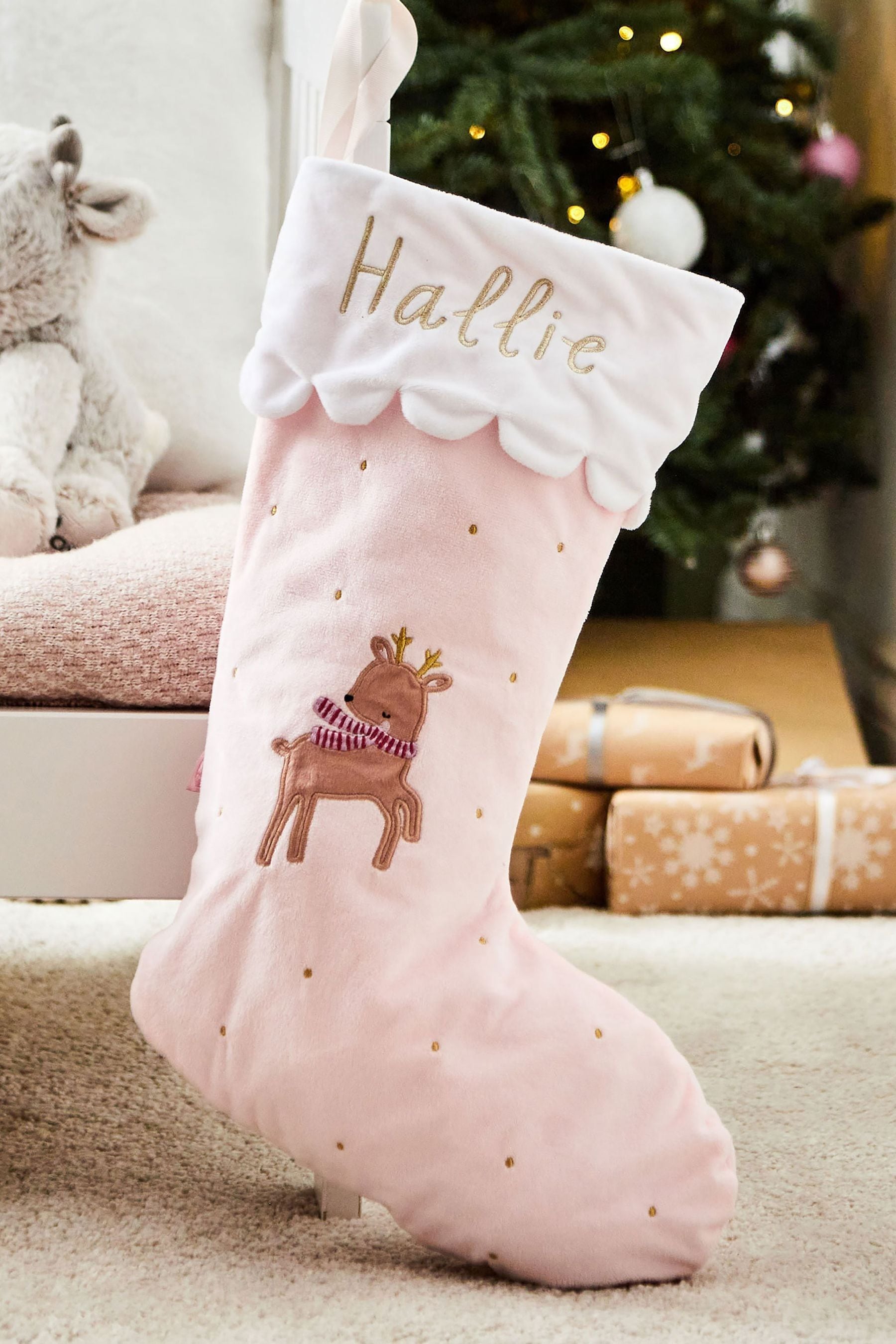 Buy Personalised Pink Christmas Reindeer Stockings by My 1st Years from the Next UK online shop
