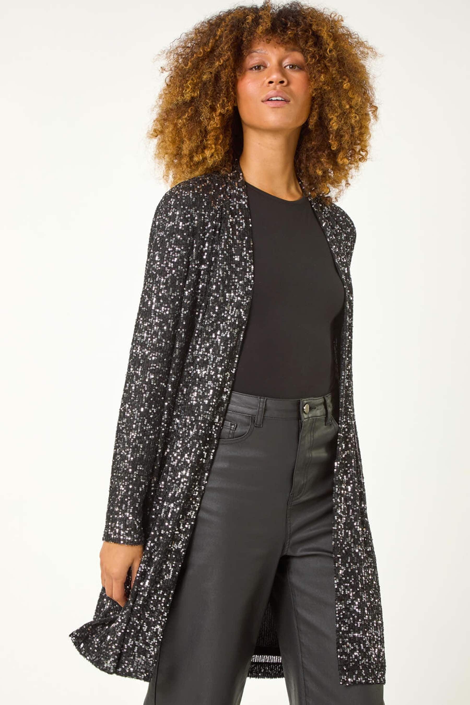 Buy Roman Black Longline Sequin Stretch Jacket from the Next UK online shop