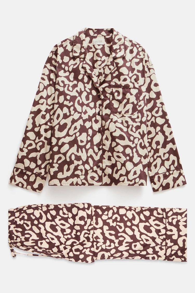 Hush Brown Angelina 100% Cotton Satin Animal Print Pyjamas - Image 5 of 5