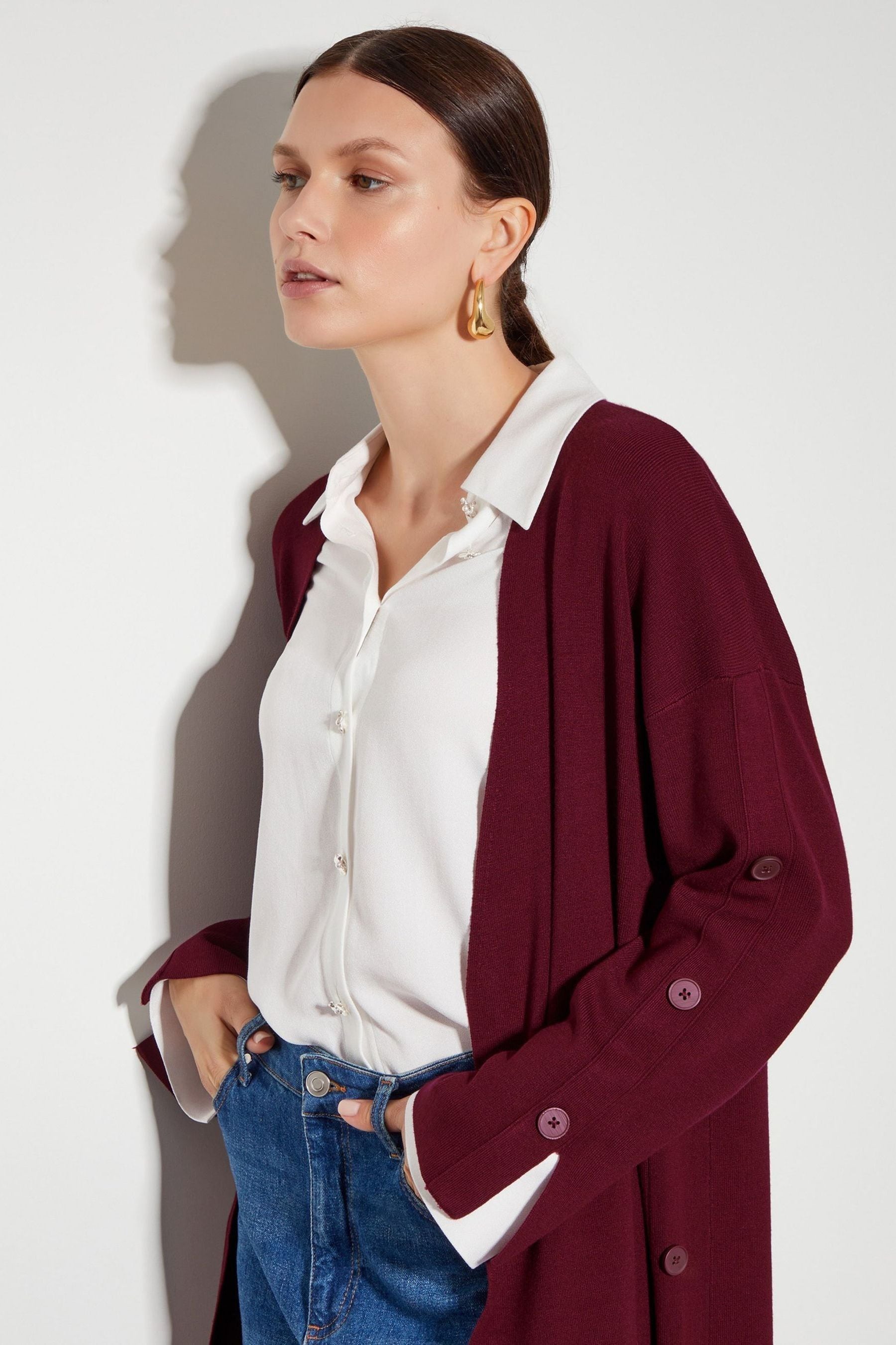 Buy Monsoon Red Bo Button Detail Longline Cardigan from Next Luxembourg