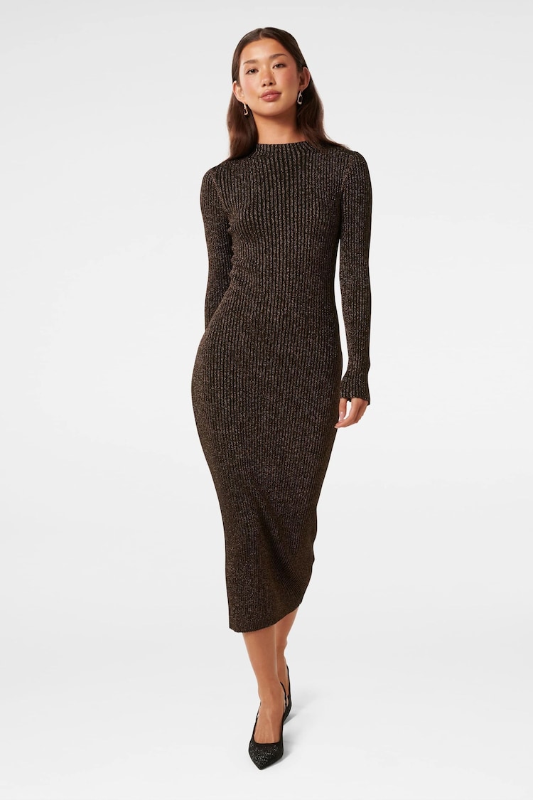 Forever New Black Eliza Ribbed Column Midi Dress - Image 1 of 5