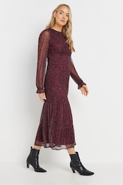 Long Tall Sally Burgundy Red Mesh Leopard Print Tiered Dress - Image 2 of 5