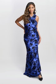 Gina Bacconi Blue Sleeveless Floral Maxi Dress - Image 3 of 5